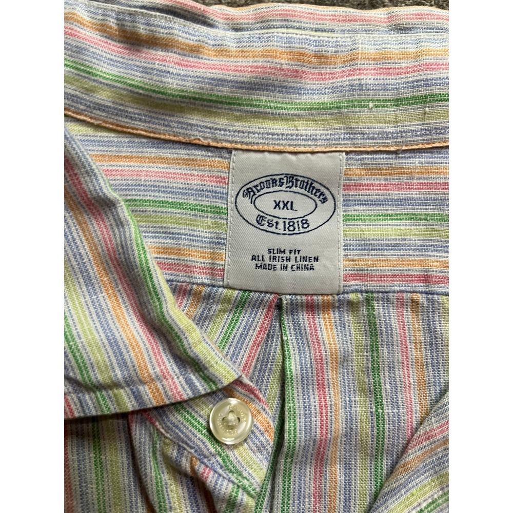 Brooks Brothers Mens XXL All Irish Linen Striped Button Down Shirt Preppy